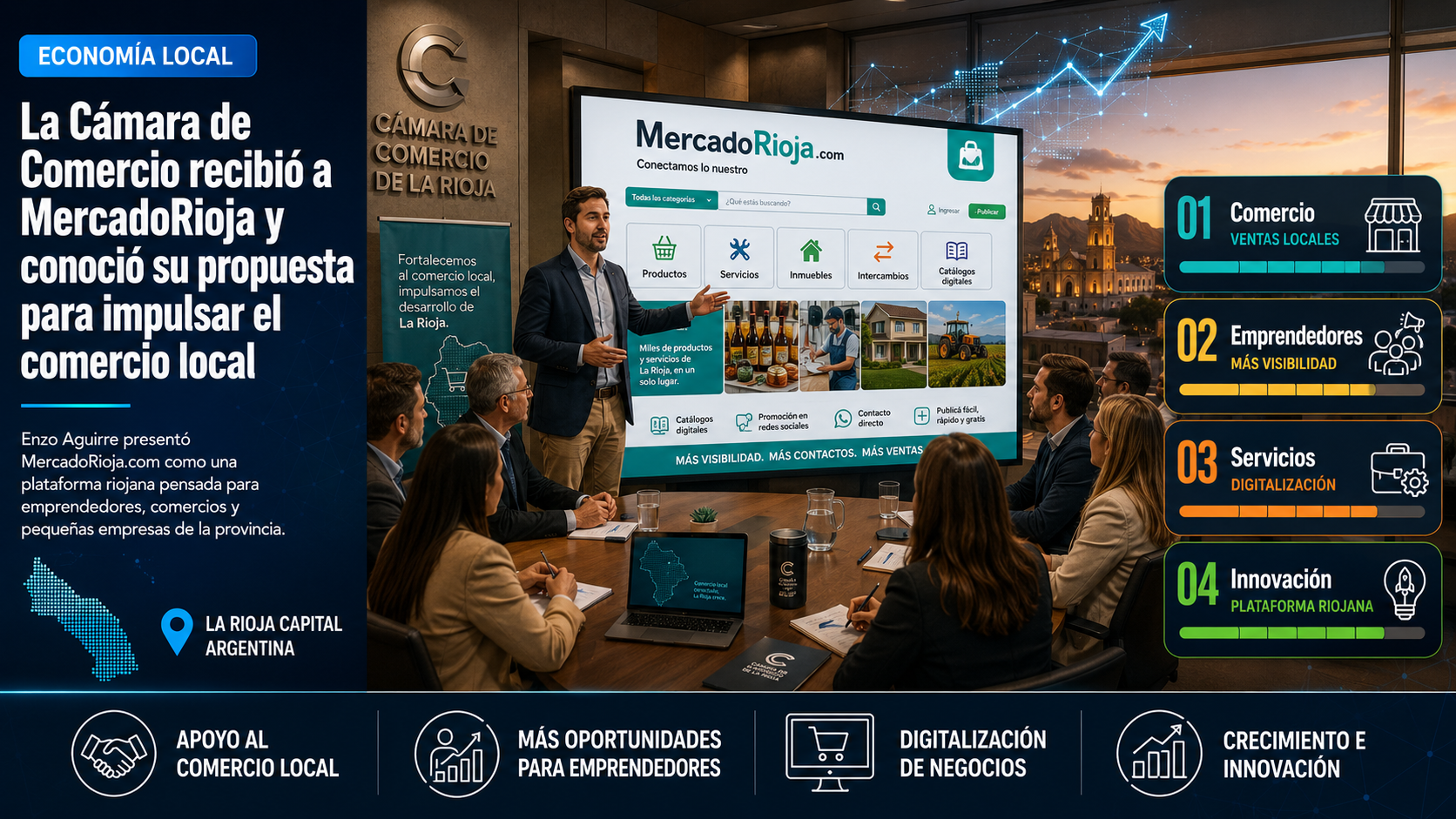 La Cámara de Comercio de La Rioja recibió al creador de MercadoRioja.com para conocer una propuesta de impulso al comercio local